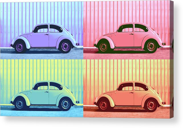 Car Acrylic Print featuring the photograph VW Beetle Pop Art Quad by Laura Fasulo