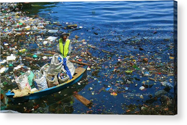 Trash Acrylic Print featuring the photograph Washed-up trash collection by Robert Bociaga