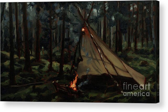  Bushcraft Camp Acrylic Print featuring the painting Wilderness Painting N63 by Ric Nagualero