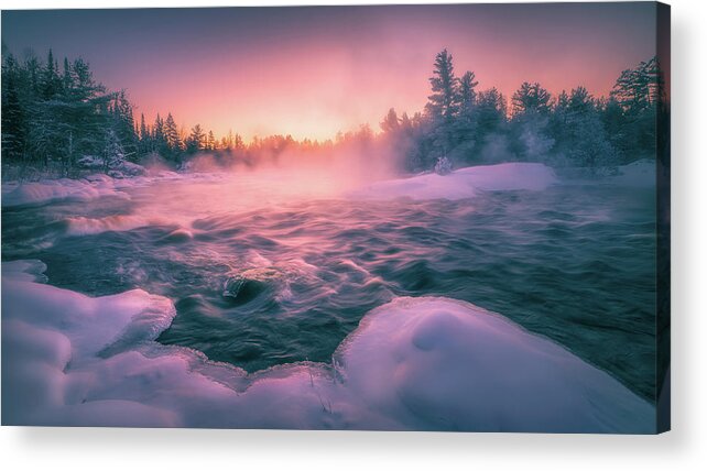 Winter Acrylic Print featuring the photograph Winter Sunset at Madawaska River by Henry w Liu