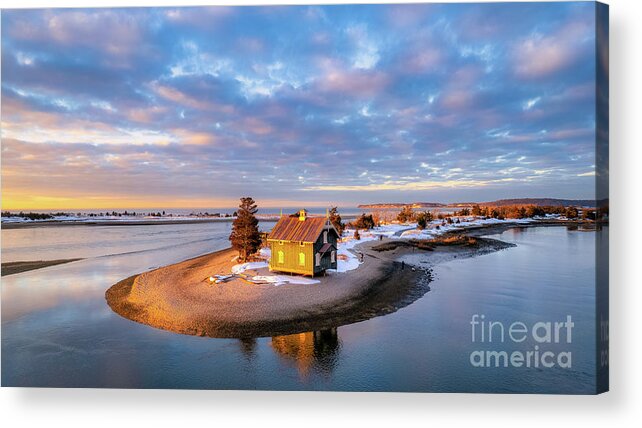 Harbor Acrylic Print featuring the photograph Winter Sunset Over Stony Brook Harbor by Sean Mills