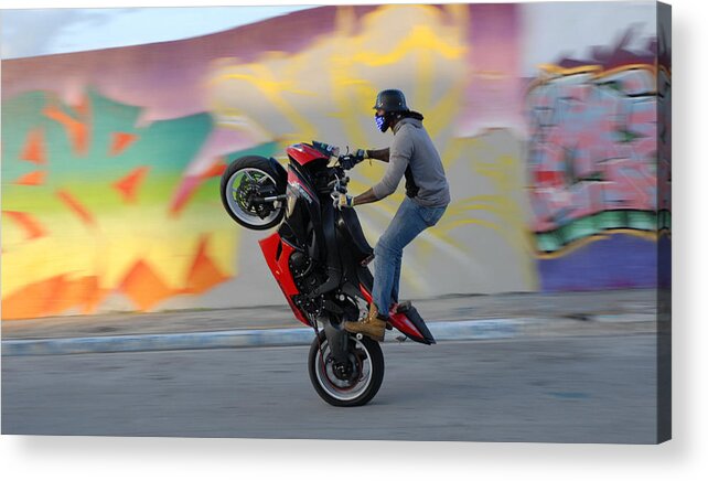 Biker Acrylic Print featuring the photograph Wynwood - Motorbike Rider, Wynwood District, Miami, Florida by Earth And Spirit