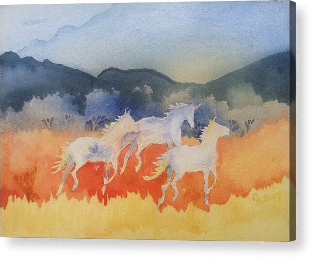 Animals Acrylic Print featuring the painting Three Wild Horses by Christine Lathrop