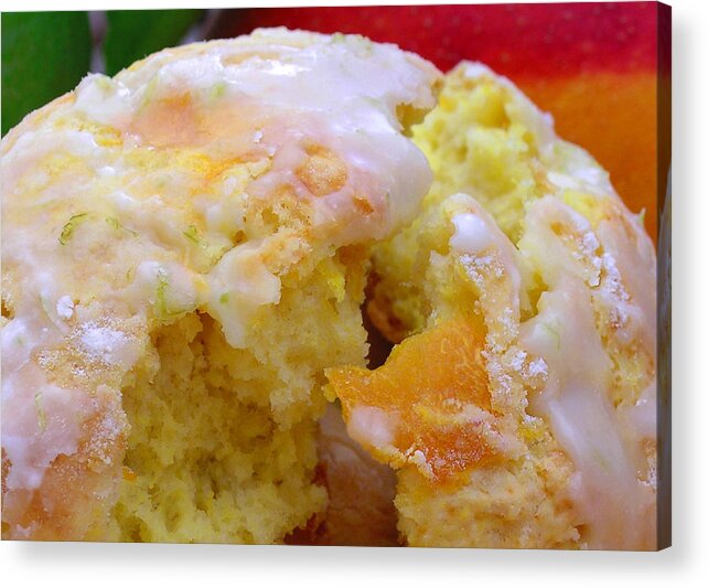 Tropical Recipe Acrylic Print featuring the photograph Flaky Mango Scones with Lime Glaze by James Temple