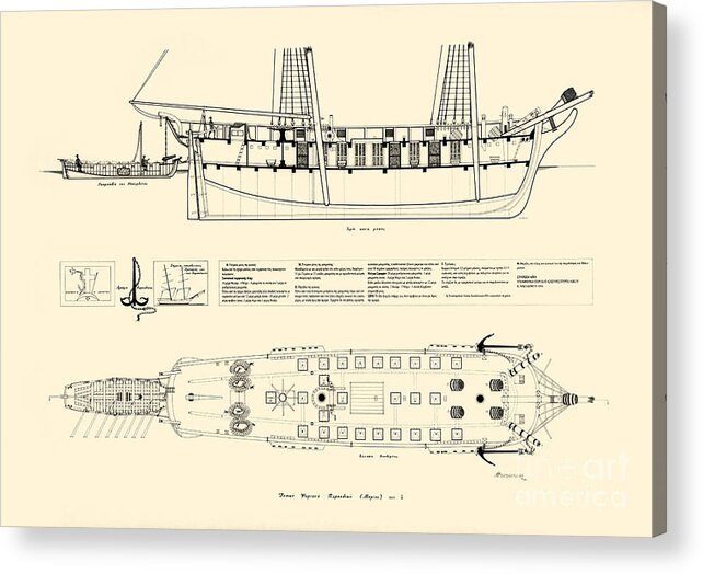 Historic Vessels Acrylic Print featuring the drawing Typical fireship of Psara - 1821 by Panagiotis Mastrantonis