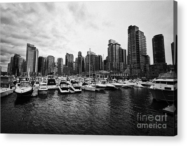 High-rise Acrylic Print featuring the photograph coal harbour marina and high rise apartment condo blocks in the west end Vancouver BC Canada #1 by Joe Fox