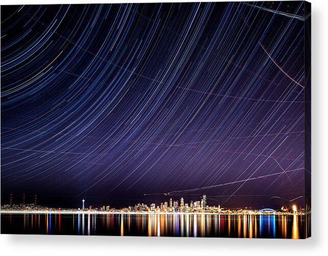 Stars Acrylic Print featuring the photograph Starry Seattle #1 by Yoshiki Nakamura