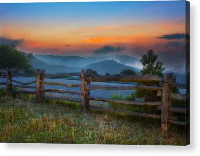 Blue Ridge Parkway Acrylic Print featuring the painting A New Beginning - Blue Ridge Parkway Sunrise I by Dan Carmichael