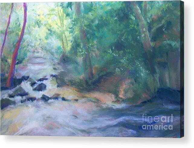 Landscape Of A Mountain Creek Acrylic Print featuring the painting At Bob's Creek by Mary Lynne Powers