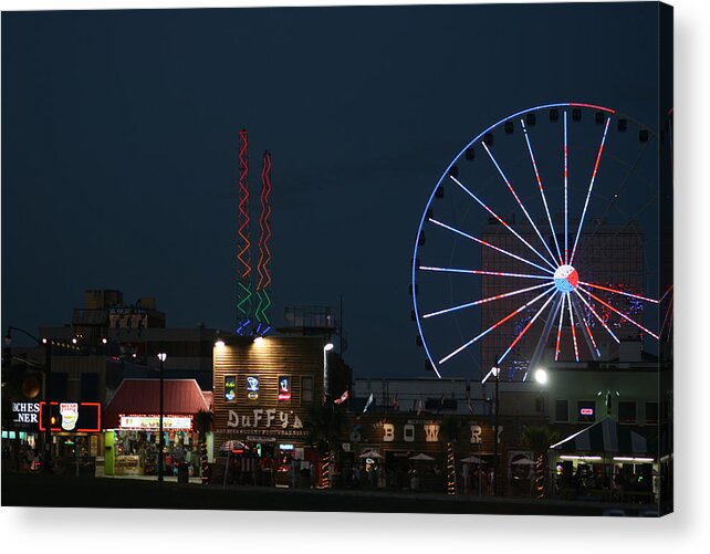 Boardwalk Neon Acrylic Print featuring the photograph At the Beach by Steve Godleski