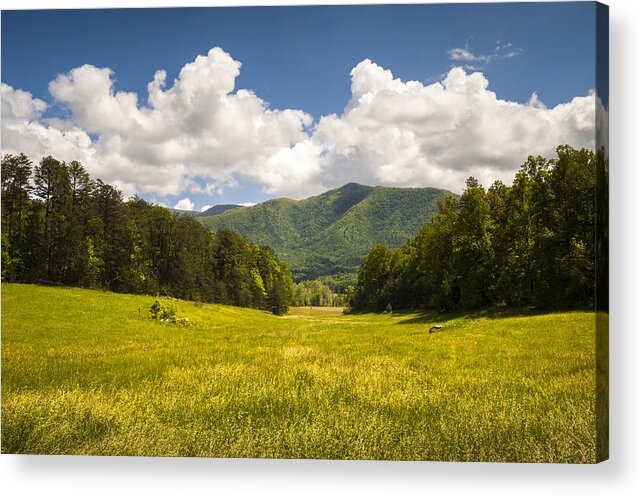 Cades Cove Acrylic Print featuring the photograph Cades Cove Great Smoky Mountains National Park - Gold and Blue by Dave Allen