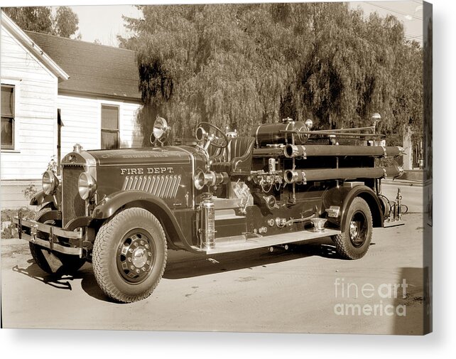Carmel Fire Department Acrylic Print featuring the photograph Carmel Fire Department engine No. 2 circa 1933 by Monterey County Historical Society