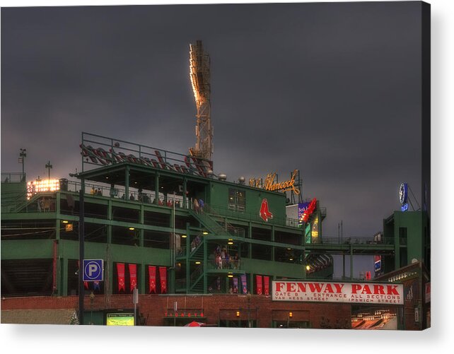 Red Sox Acrylic Print featuring the photograph Cloudy Fenway Park - Boston by Joann Vitali