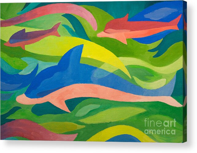 Dolphins Acrylic Print featuring the painting Dolphins painting by Lutz Baar
