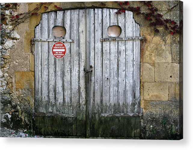 Garage Door Acrylic Print featuring the photograph Faded Blue Garage Door in France by Georgia Clare