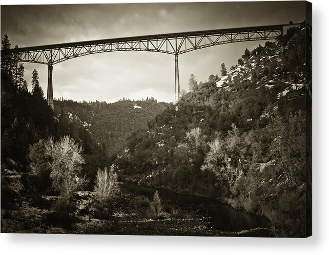 American River Canyon Acrylic Print featuring the photograph Foresthill Bridge In The Snow #3 by Sherri Meyer