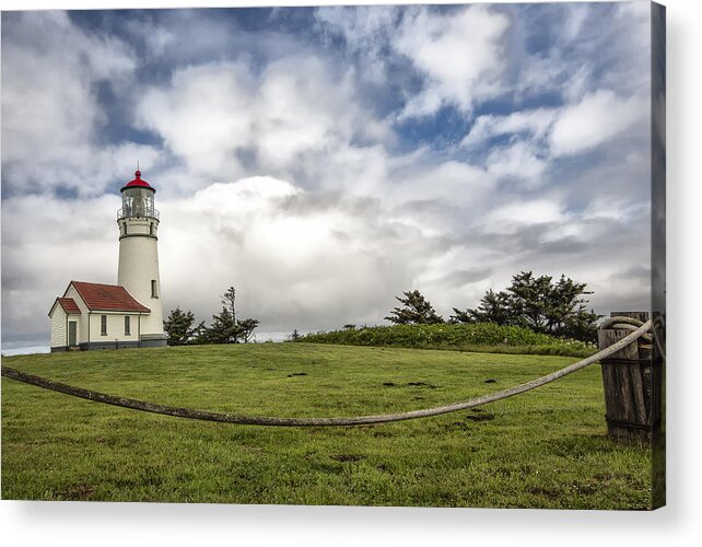 Blue Acrylic Print featuring the photograph Lighthouse in the clouds by Jon Glaser