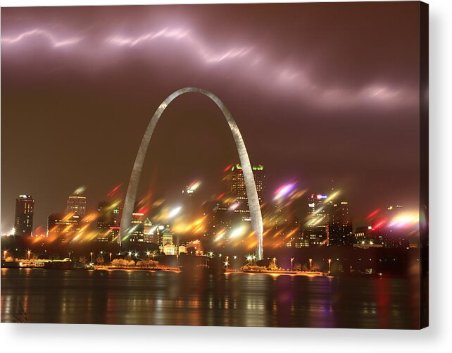 St. Louis Acrylic Print featuring the photograph Lightning over the Arch by Garry McMichael