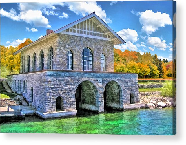 Door County Acrylic Print featuring the painting Rock Island Boathouse by Christopher Arndt