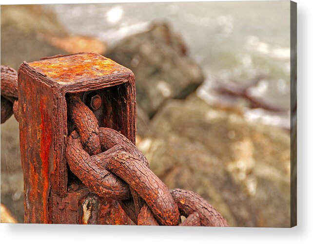 Post Acrylic Print featuring the photograph San Francisco, California - Rusty Post and Chain by Richard Krebs