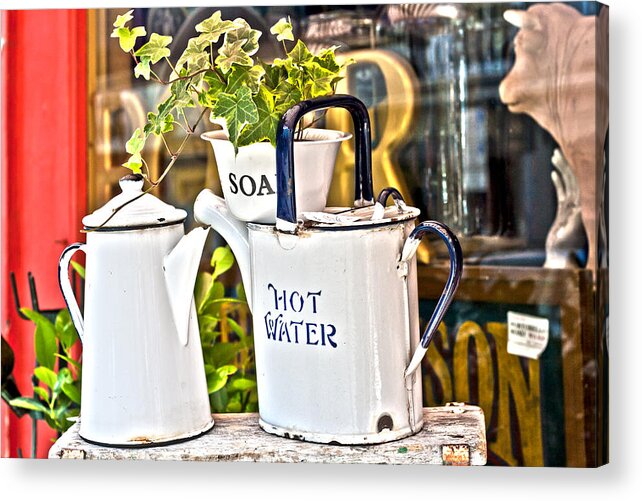 Vintage Enamel Acrylic Print featuring the photograph Soap and Hot Water by Georgia Clare