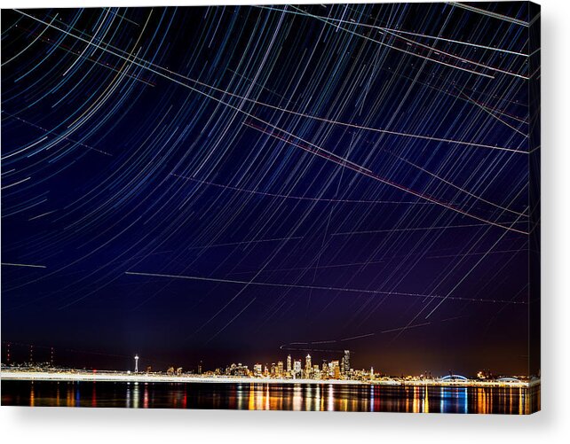 Seattle Acrylic Print featuring the photograph Starry Seattle from Alki by Yoshiki Nakamura