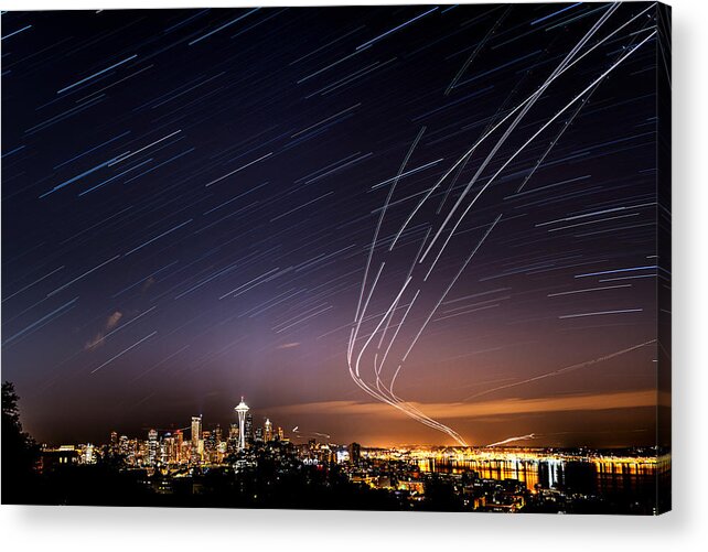 Night Acrylic Print featuring the photograph Starry Seattle from Kerry Park by Yoshiki Nakamura