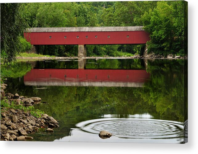 Connecticut Acrylic Print featuring the photograph Summer Reflections at West Cornwall Covered Bridge by TS Photo