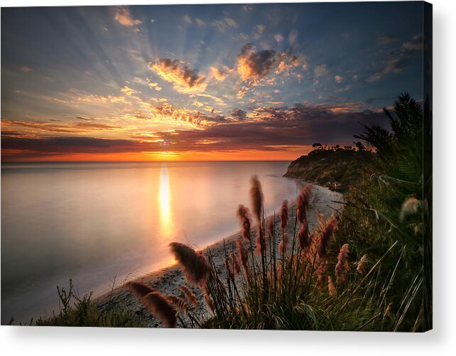 Sunset Acrylic Print featuring the photograph Sunset at Swamis Beach 7 by Larry Marshall