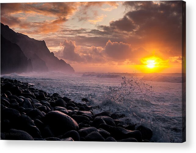 Kauai Acrylic Print featuring the photograph Sunset on the Kalalau by Tim Newton