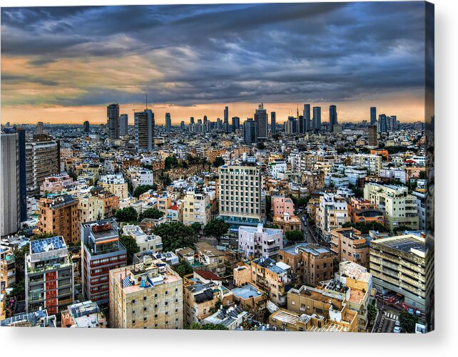 Ronsho Acrylic Print featuring the photograph Tel Aviv skyline winter time by Ron Shoshani