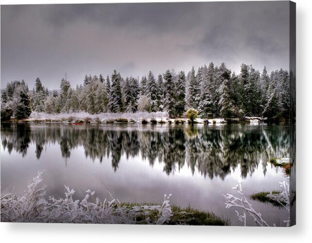 Oxbow Bend Acrylic Print featuring the photograph The Red Canoe by Donna Kennedy