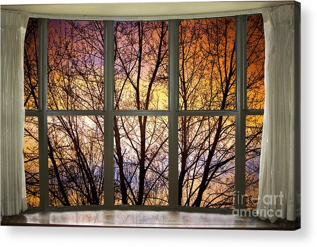'window Canvas Wraps' Acrylic Print featuring the photograph Sunset Into the Night Bay Window View by James BO Insogna