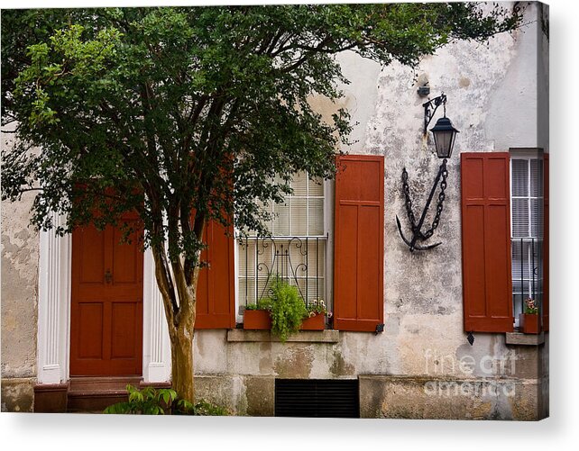Architecture Acrylic Print featuring the photograph Red Shutters #1 by Susan Cole Kelly