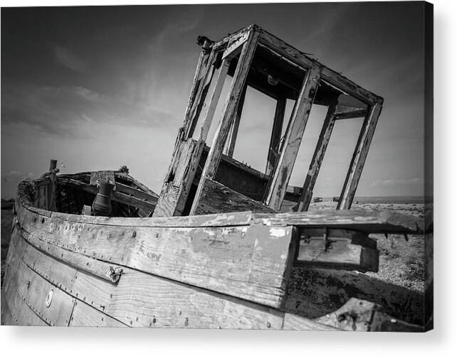 Vintage Acrylic Print featuring the photograph Old Abandoned Boat BW by Rick Deacon