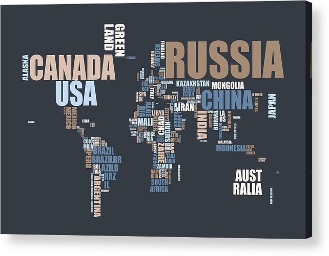 World Map Acrylic Print featuring the digital art World Map in Words #2 by Michael Tompsett