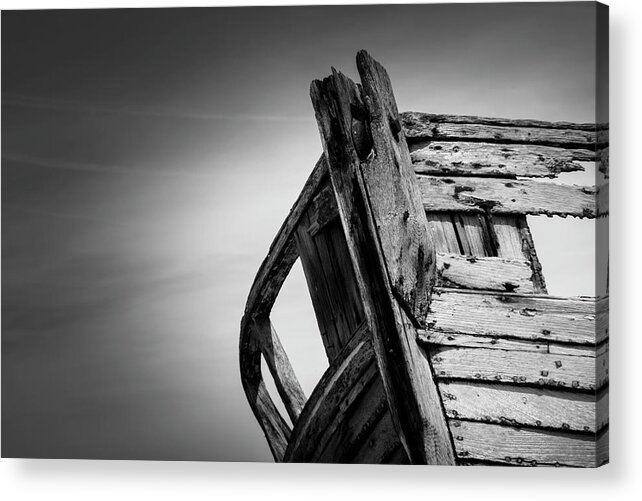 Dungeness Acrylic Print featuring the photograph Old Abandoned Boat Landscape BW by Rick Deacon