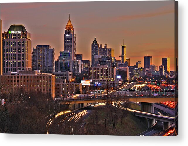 Atlanta Acrylic Print featuring the photograph Atlanta, Georgia - Downtown @ Sunset by Richard Krebs