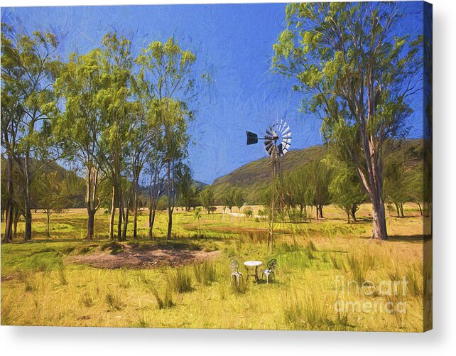 Australian Paddock Acrylic Print featuring the photograph Australian paddock with mill by Sheila Smart Fine Art Photography