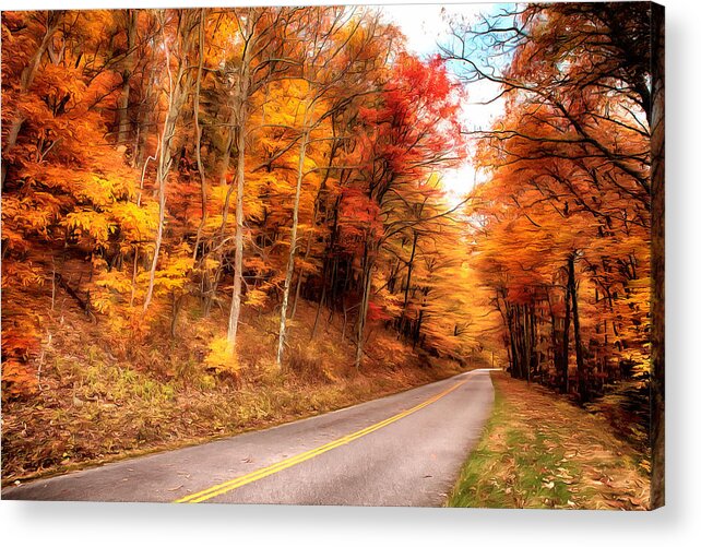 Parkway Acrylic Print featuring the painting Autumn in the Blue Ridge of Virginia AP by Dan Carmichael
