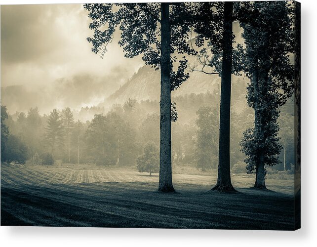 Monochrome Acrylic Print featuring the photograph Blue Ridge Mountains NC Lonesome Valley Cashiers Foggy Morning by Robert Stephens