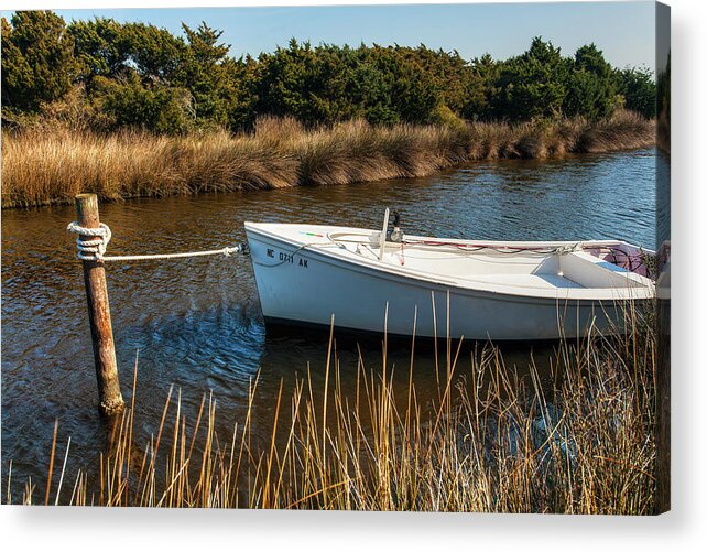 Ocracoke Island Acrylic Print featuring the photograph Boat on Pamlico Sound Ocracoke Island Outer Banks by Dan Carmichael