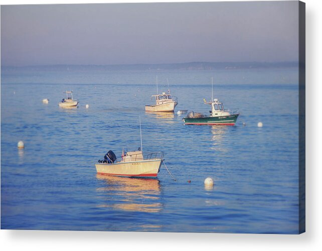 Boats Acrylic Print featuring the photograph Boats in a Harbor - Ocean Sunrise by Joann Vitali