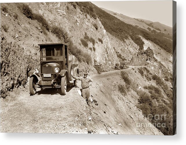 Kely Brown Acrylic Print featuring the photograph Chevrolet truck on Highway One Big Sur California 1926 by Monterey County Historical Society