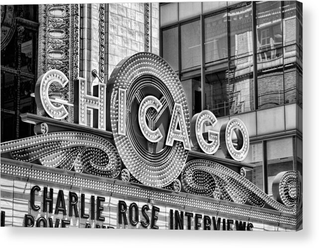 Chicago Acrylic Print featuring the photograph Chicago Theatre Marquee Black and White by Christopher Arndt