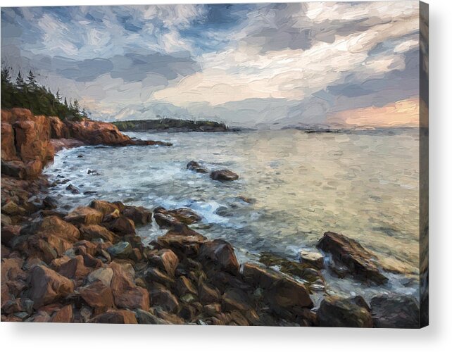 Maine Acrylic Print featuring the digital art Cliffs of Acadia II by Jon Glaser