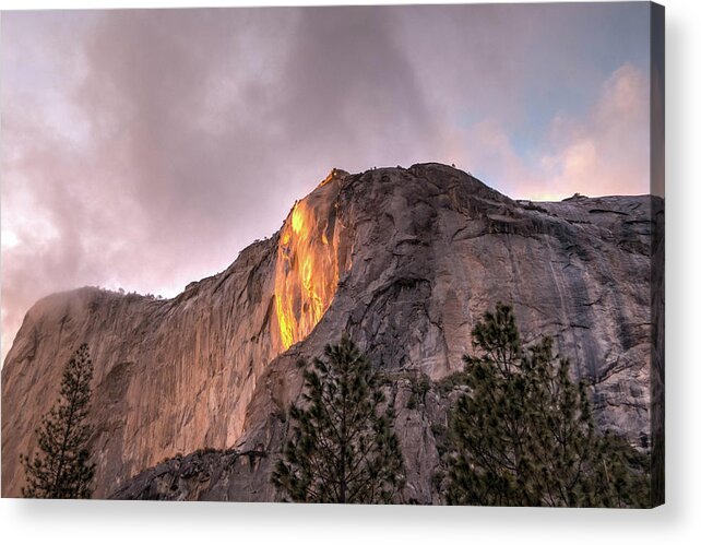 2017conniecooper-edwards Acrylic Print featuring the photograph Cloudy sunset Horsetail Falls by Connie Cooper-Edwards