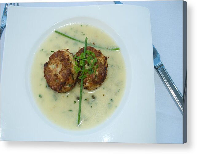 Crab Cakes Acrylic Print featuring the photograph Crab Cakes by Joseph Hollingsworth