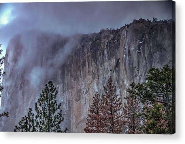 2017conniecooper-edwards Acrylic Print featuring the photograph El Capitan Horsetail Falls Stormy Sunset by Connie Cooper-Edwards