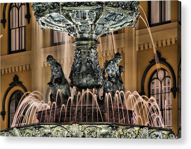 Fountain Acrylic Print featuring the photograph Flow Into The Night by Greg Sharpe